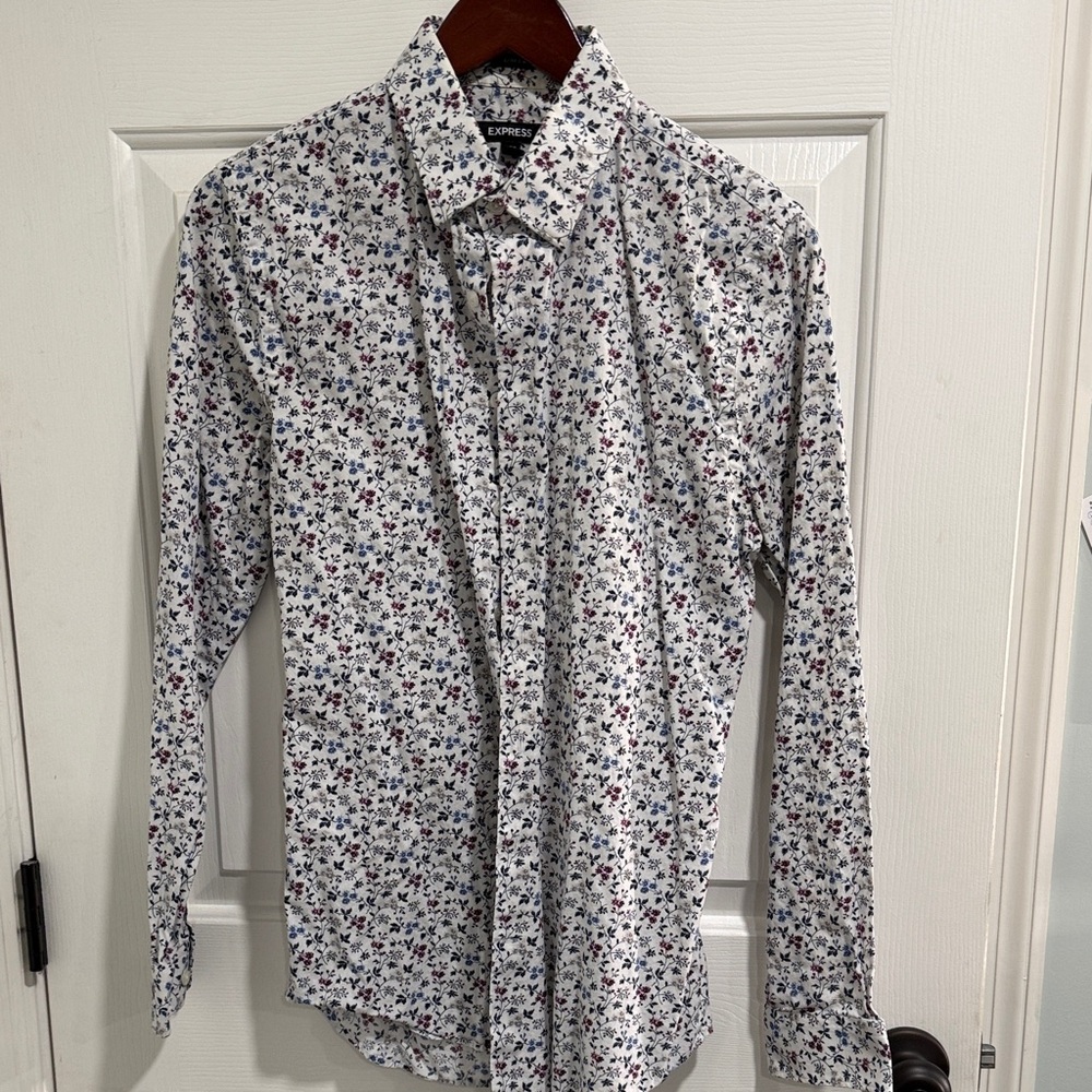Express White Multicolor Floral Shirt